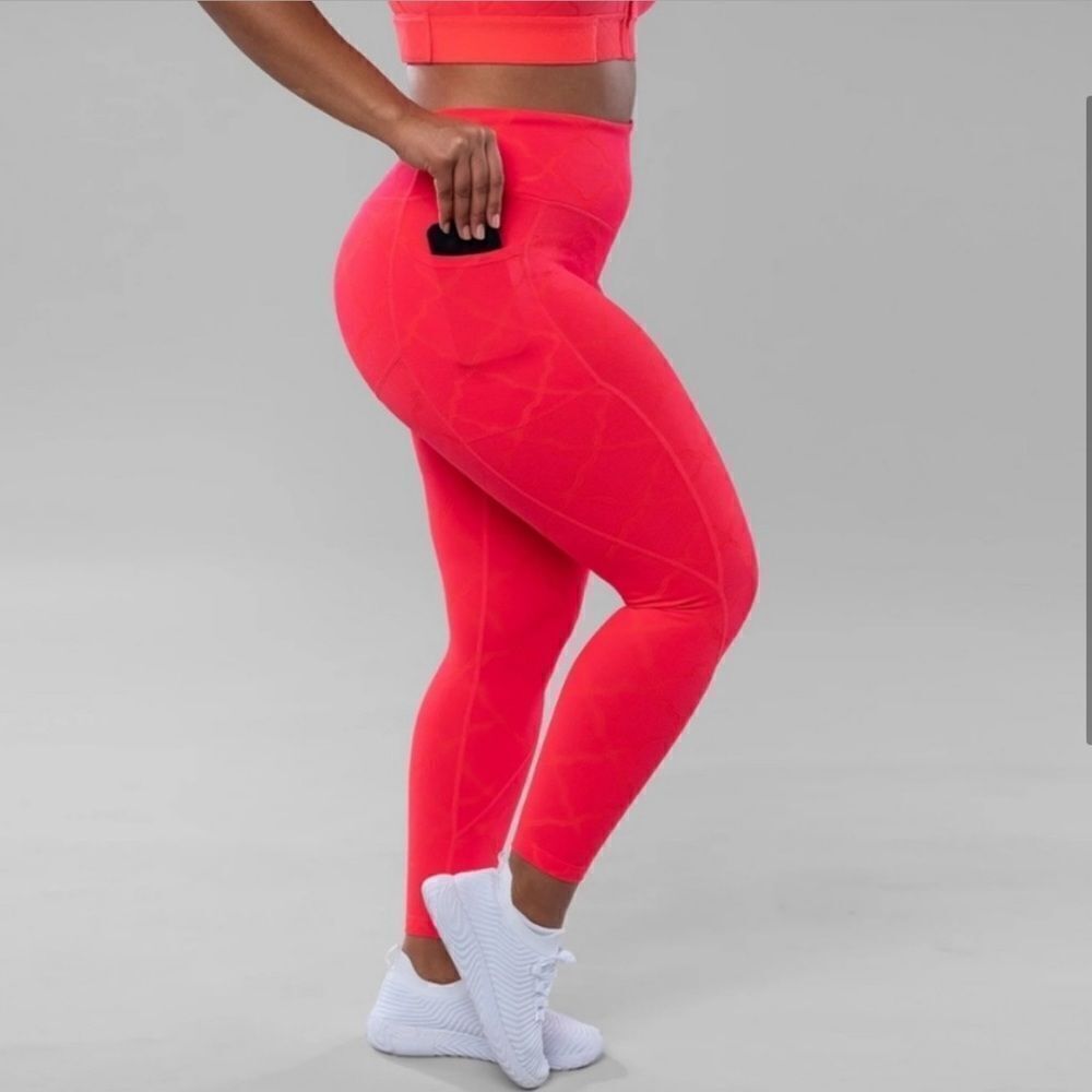 Shefit Aloud Neon Pink Coral Jacquard Pocket Compression Legging